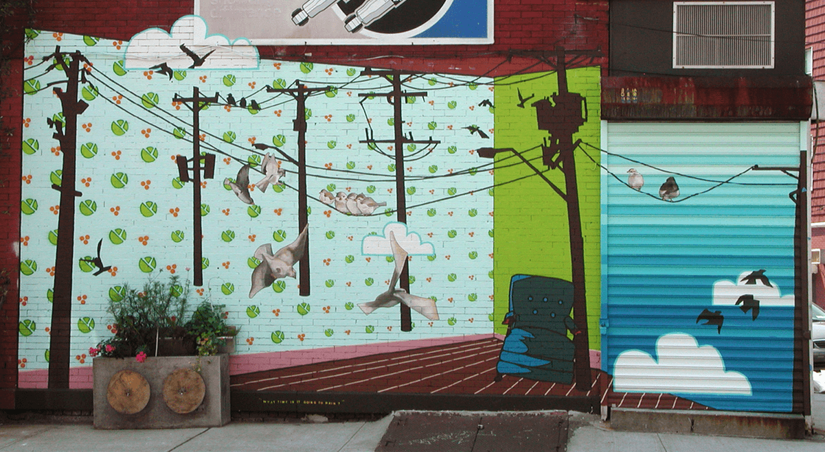 "What time is it going to rain" mural by Bhagvati Khalsa. Photo by Bhagvati Khalsa