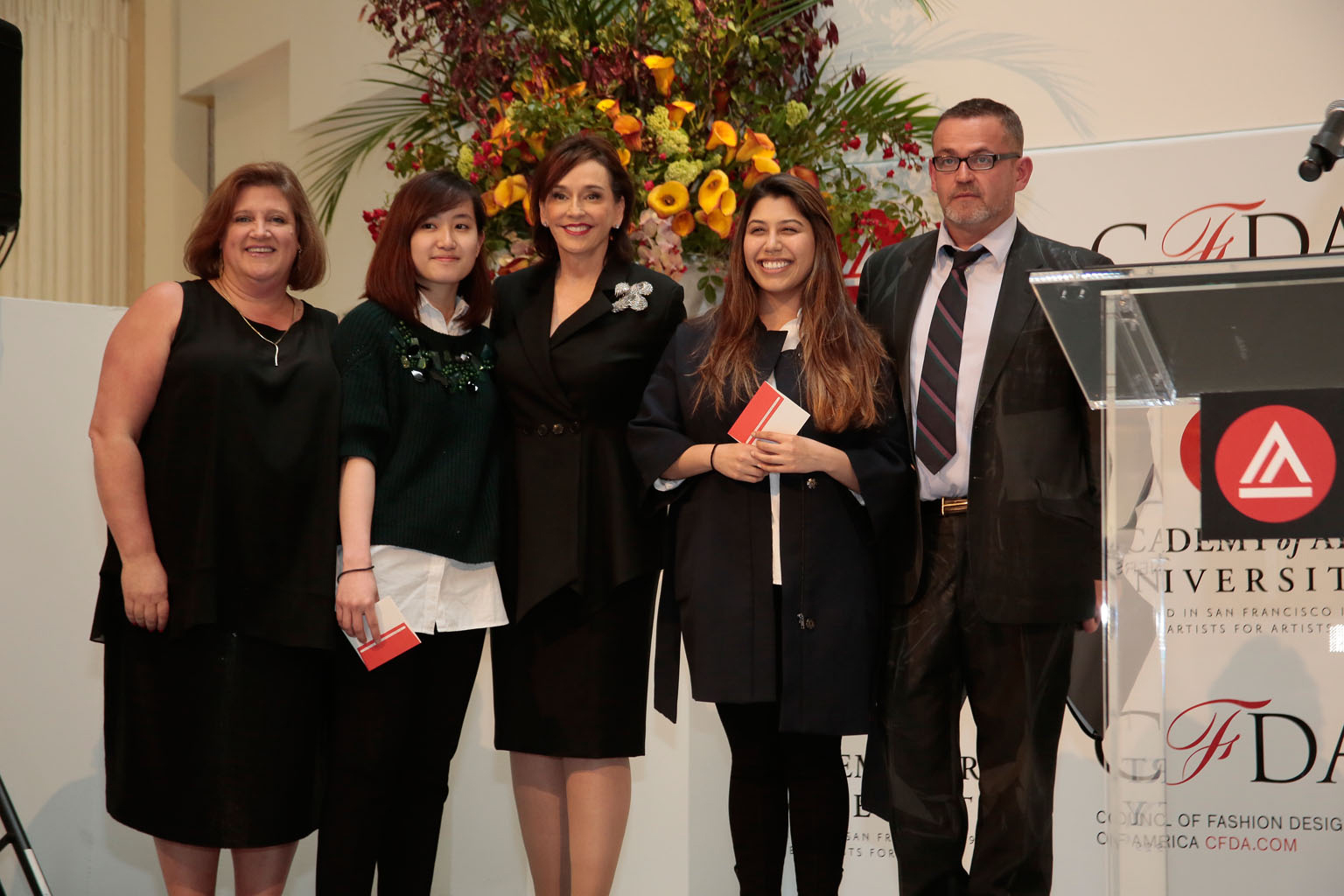 CFDA Executive Director, Lisa Smilor, Anh Phuong Thy Do, President Elisa Stephens, Pitzy Villagomez Ortega and Executive Director of Academy of Art University School of Fashion, Simon Ungless.Photo courtesy of John Perez