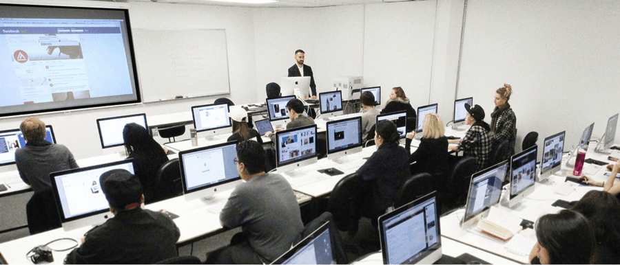 Stephan Rabimov, director of the Social Media Center and Fashion Journalism at Academy of Art University, leads a discussion on social media strategies during FSH 218 Blogging: Content Creation & Promotion class.