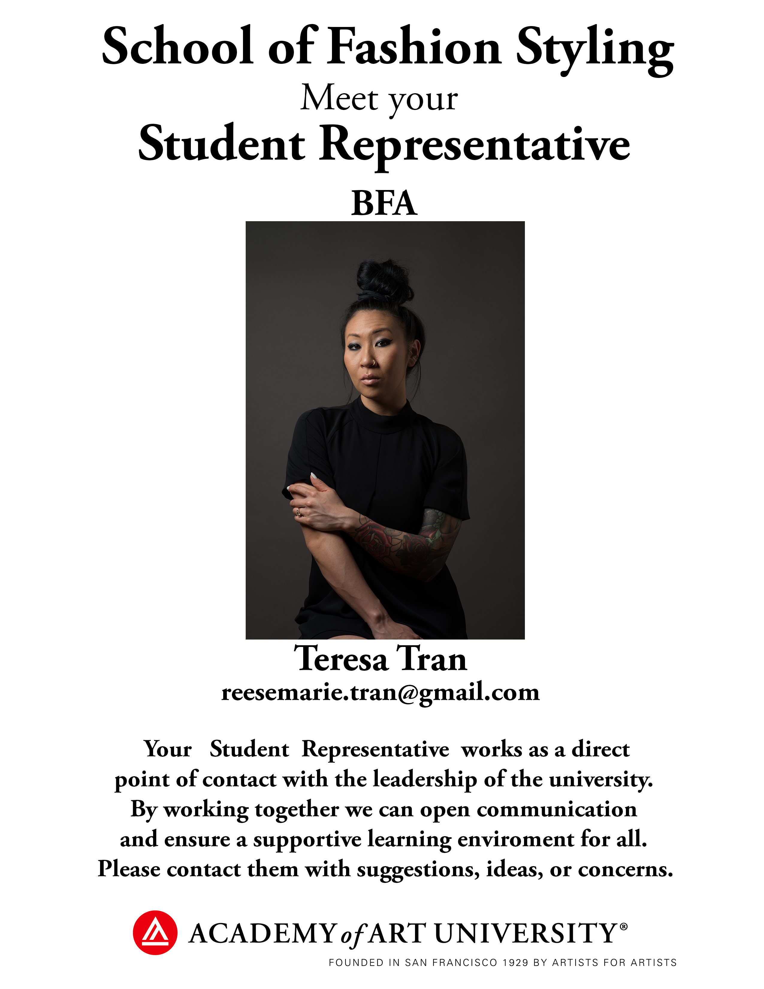 BFA Fashion Styling student representative Teresa Tran/email: reesemarie.tran@gmail.com