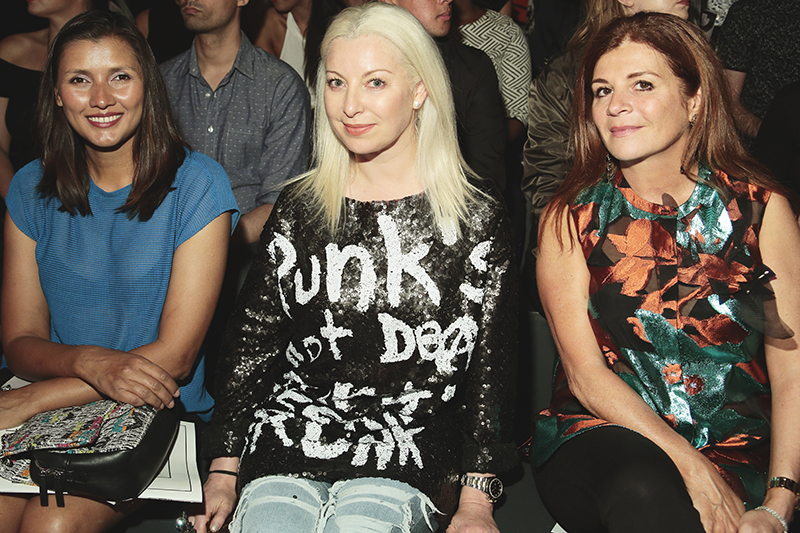 From the left is Actress Klavdia Ramnareine, the middle is Sonya Molodetskaya, the Haute Living Fashion Editor and San Francisco Socialite, on the left is her friend Farah Makras. Photo by: Getty Images