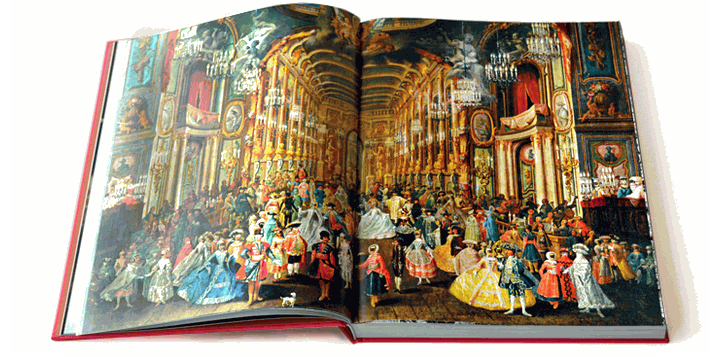 Frank Jakob Roussea’s painting of a fancy dress ball in Bonn’s Residence Theatre, 1754. Beethoven’s grandfather is shown among the musicians.
