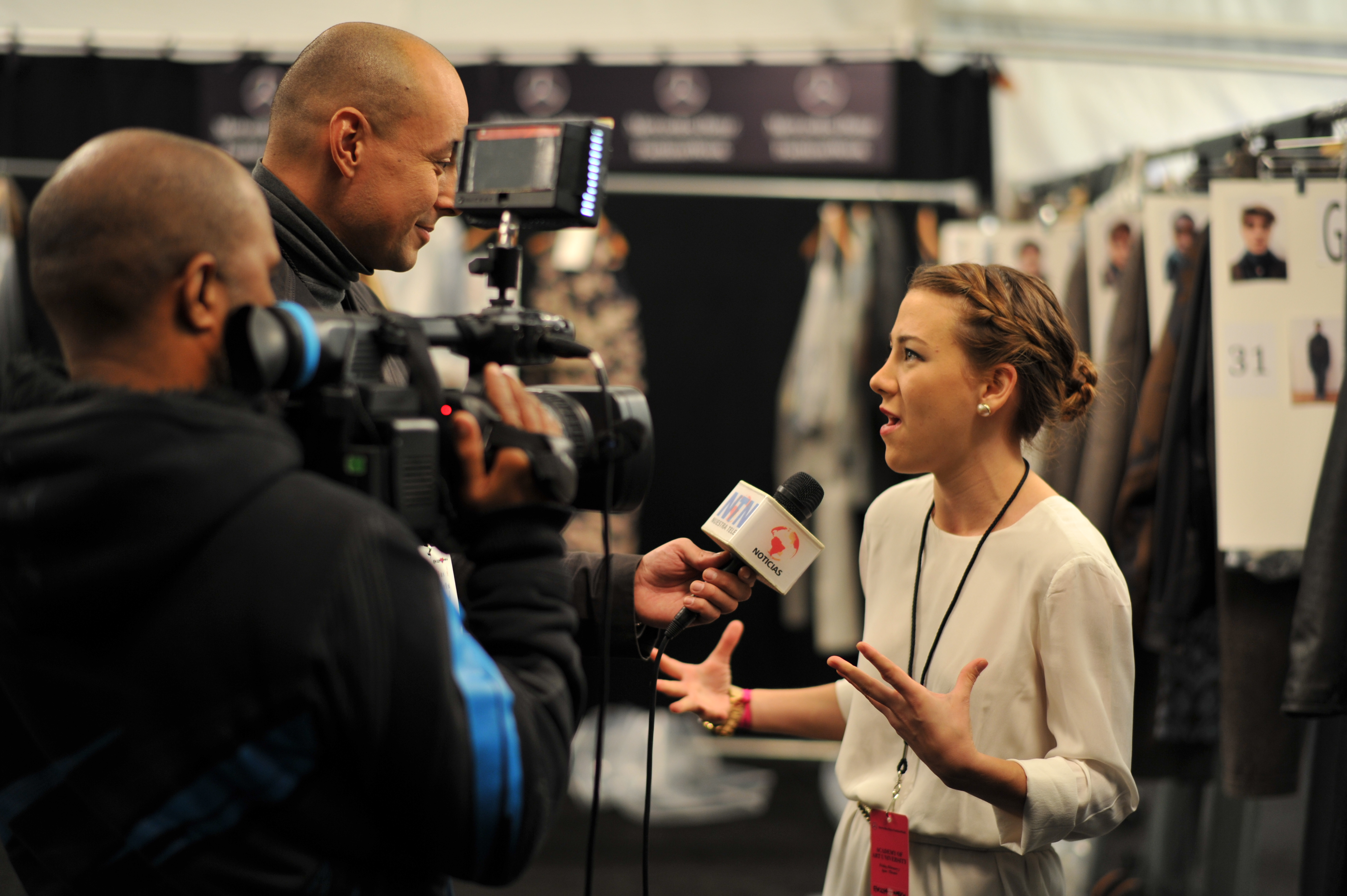 Andrea Nieto during an interview with press at New York Fashion Week in February 2014.