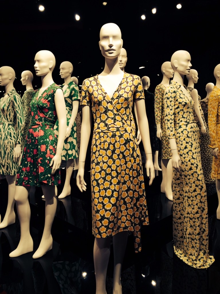 Rows of DVF wrap dresses.