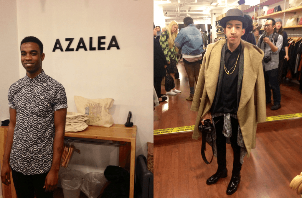 Azalea employees and guests displaying the evening's prevalent style choice: menswear and menswear-inspired fashion.