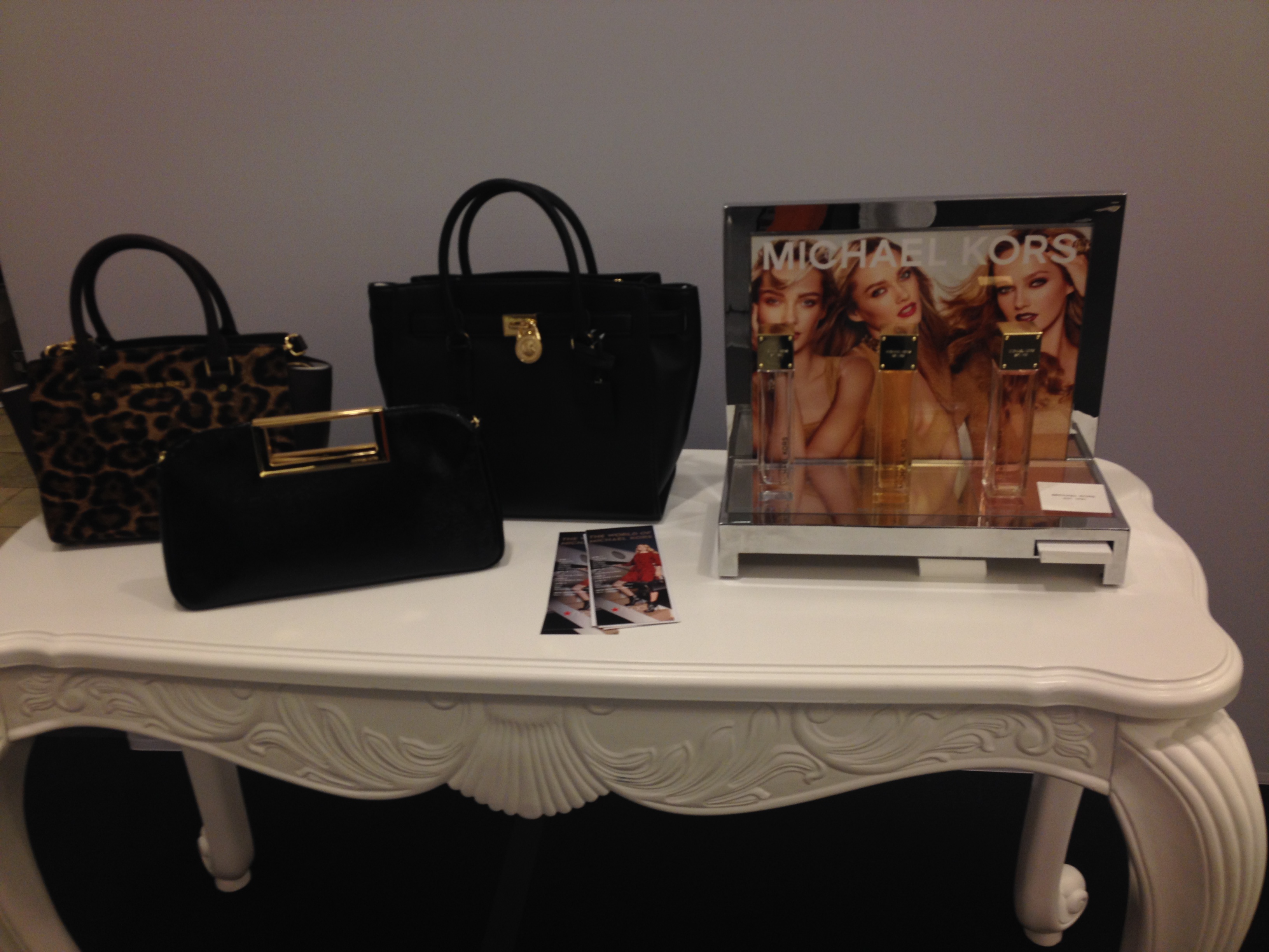 New accessory and fragrance merchandise from the new Fall Michael Kors line. 