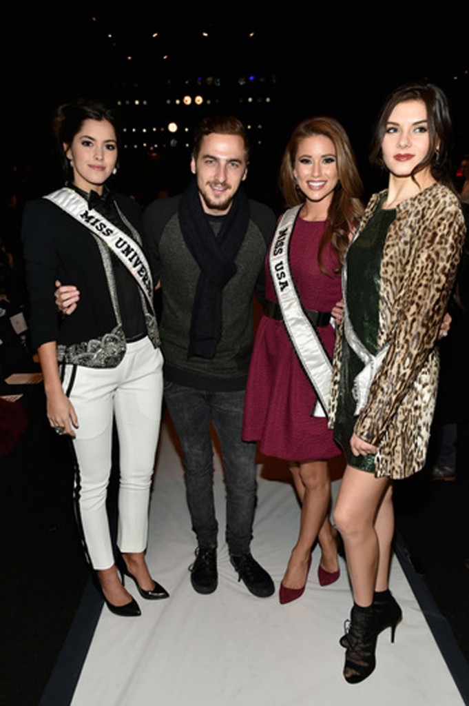 Miss Universe 2014 Paulina Vega, Kendall Schmidt, lead singer of Big Time Rush, Miss USA 2014 Nia Sanchez, and Miss Teen USA 2014 K. Lee Graham.   Image: Getty Images