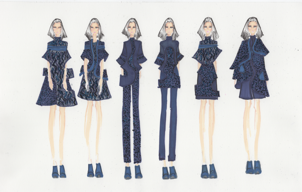 Illustrated lineup of Patricia Wijaya's graduation collection. Image: courtesy of Patricia Wijaya