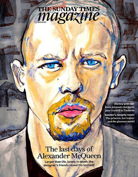 An illustrated portrait of Alexander McQueen by Danny Roberts.