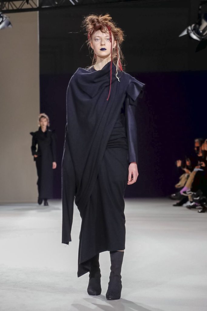 yohji yamamoto paris fashion week black draped dress